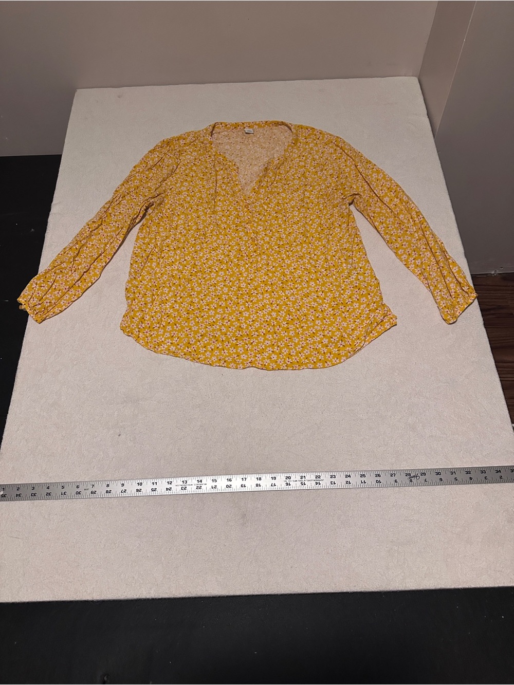 Old Navy Yellow/Orange Floral V-Neck Long Sleeve Blouse